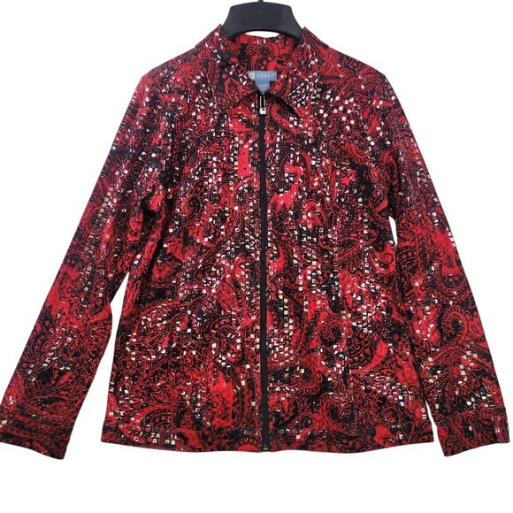 Koret Womens Red Paisley Embellished Jacket Size Small Full Zip Long Sleeve - Picture 1 of 12